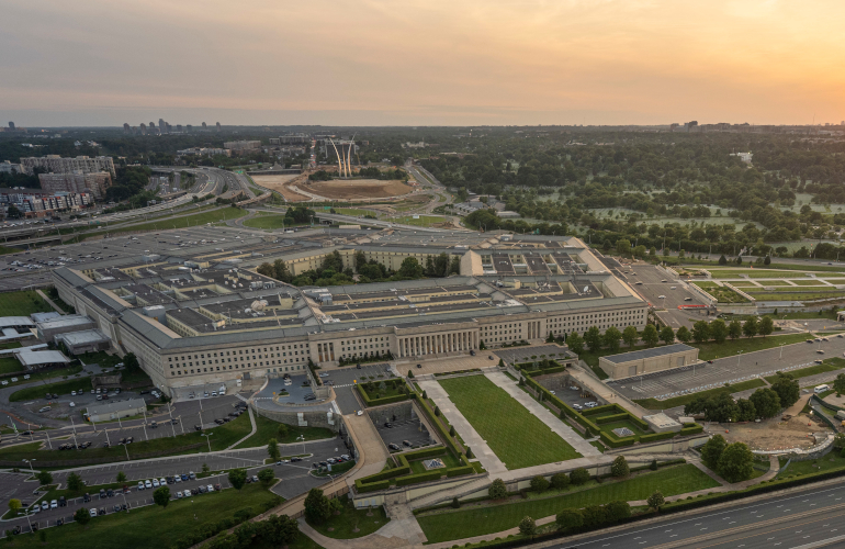 Pentagon at sunset from the air